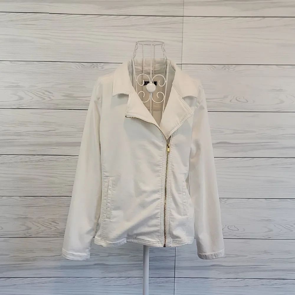 Iman Moto Jacket Soft Cotton Knit - Off White Womens Size S